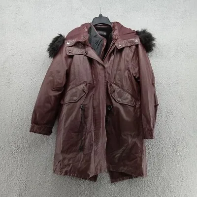 Zara Coat Womens Small Burgundy Fur Hood Winter Casual Snow Rain Outerwear • $24.49