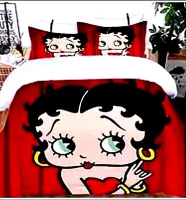 5pc Betty Boop Red Black White Full Queen Soft Microfiber Duvet Comforter Set • $162.95