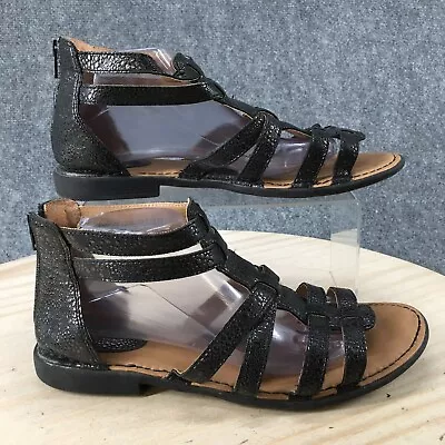 BOC Born Concept Sandals Womens 11 M Back Zip Gladiator Flats Black Leather • $23.99