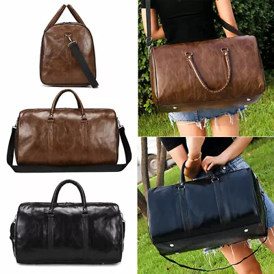 Men Leather Duffle Weekend Bag Gym Large Travel Women Luggage Handbag Holdall UK • £11.26