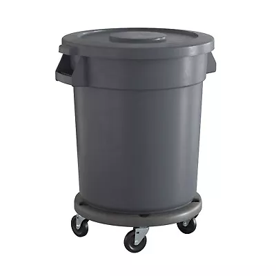 Commercial Round Plastic Trash Can With Lid And Dolly 20 Gallon Gray • $126.99