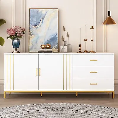 63” Modern Credenza Sideboard Buffet Storage Cabinet With 3 Drawers Metal Legs • $232.74