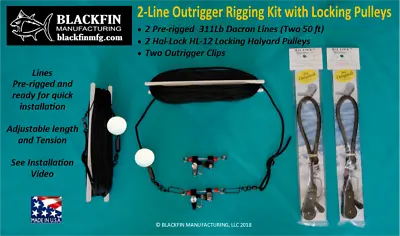 Outrigger Rigging Kit - 2 Line Set 50 Ft Lines+ Hal-Lock Locking Pulleys & Clips • $69.95