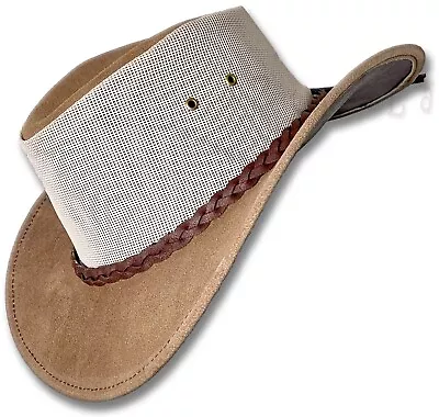 HAT OZtrALa HL34 Suede LEATHER Mesh Breeze Australian Cowboy Golf Outback Summer • $69.88