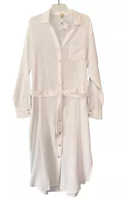 NWT MAGASHONI Organic Cotton Gauze Button Down Midi Shirt/Dress Sz XL White $178 • $69.99