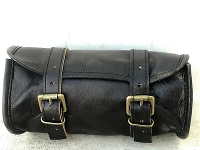 Motorcycle Saddle Distressed Black Soft Genuine Cowhide Leather Tool Fork Bag  • $43.52