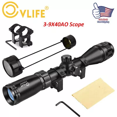 3-9x40AO Scope With 20mm Ring Mounts For Rifle/Air Gun/Crossbow/Shotgun Hunting • $47.49