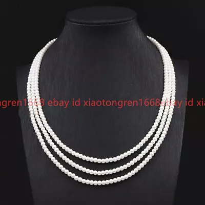6/8mm 3 Rows White South Sea Shell Pearl Round Beads Necklace 17-19'' • $8.99