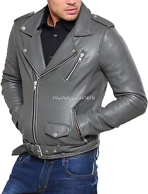 Men's Casual Outfit Genuine Sheepskin 100% Leather Jacket Grey Belted Coat • $119.20