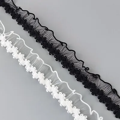 £3.22 • Buy 10 Yards Flower Embroidered Organza Ruffle Lace 15mm Trim Ribbon Fringe Lingerie