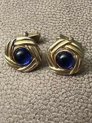 £19.57 • Buy Vintage Cuff Links Anson Gold Tone Blue Faux Sapphire Center Men/ Womens Toggle