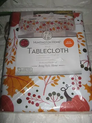 Huntington House Vinyl Tablecloth Fall Thanksgiving 70  Round  Leaf Pumpkin NEW • $11.99