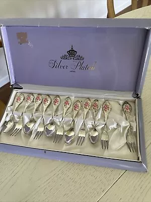 Vintage Silver Plated Set Of 6 Cake Forks And 5 Spoons Floral Made In Japan • $30