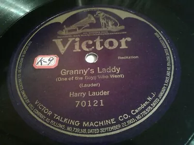 $5 • Buy HARRY LAUDER 12  78 Granny's Laddy (One Of Boys Who Went) 1918 Victor 70121 EX