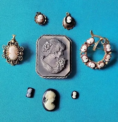 Cameo Jewelry Lot-8- Pieces-(3 Brooch/Pins) (2 Pendants) & (3 Loose) • $12.95