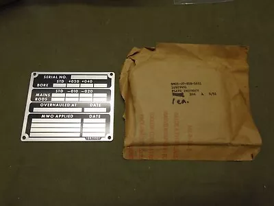 M151 M151A1 M151A2 - Engine Overhaul Data Plate - NOS - ORD 1092991 • $10