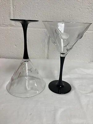 Lot 4 Martini Glasses 3D Raised Embossed Olives & Toothpicks Black Stems 7.5 In • $28