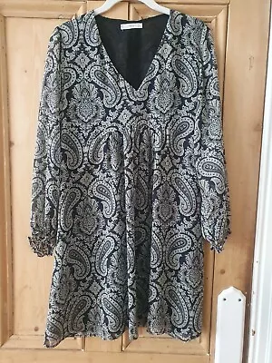 Mango Mng Tunic Dress Black Paisley Print Grey Pale Yellow Size Small 8 • $10.10