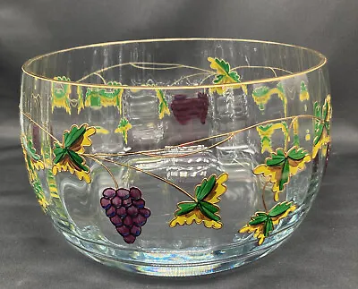 Romania Crystal Clear Bowl Venetian Fruit Flower Hand Painted Gold Trim Grape • $21.15