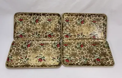 (Set Of 4) Vintage Paper Mache Cocktail Trays 5 X8  - Alcohol Proof - Japan Gold • $24.99