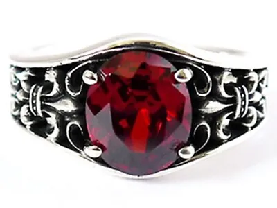 Red Gothic Fleur De Lis 925 Sterling Silver Ring • $44.99