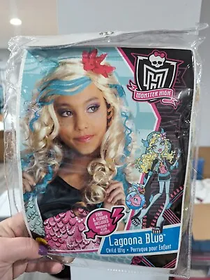 Monster High Lagoona Blue Child's Costume Wig Blonde And Blue W Flower & Fins • $12