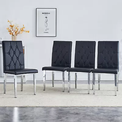 Set Of 4 Dining Chair High Back PU Upholstered Chair Kitchen Dining Chair US • $340.99