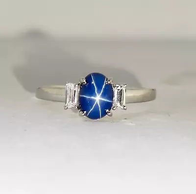 Blue Star Sapphire Ring Antique Lindy Star Ring 925 Sterling Silver Women' Ring • $95.99