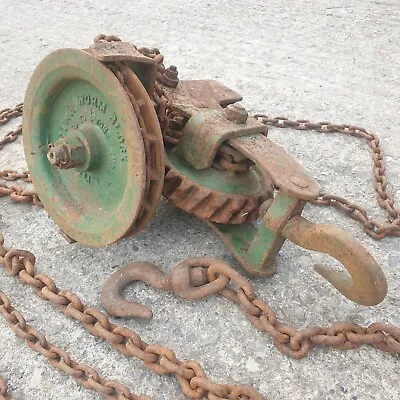 Vintage Antique Pully Winch Chain The Star Worm Block And Tackle Industrial • £130