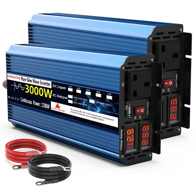 1500W 2000W 3000W Pure Sine Wave Power Inverter DC 12V 24V To 240V Converter GBR • £215.32