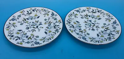 TWO Noritake 2404 Chintz 6 3/8  China Plate Blue Flower Platinum Rims 1970's • $15