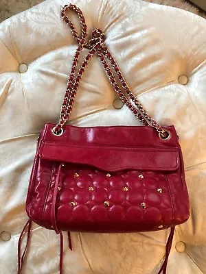 Rebecca Minkoff Deep Fuchsia Leather Rose Gold Studded Clutch Crossbody Handbag • $38