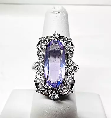 Vintage VICTORIA WIECK 925 Sterling Silver Amethyst & White Topaz Cigar Ring • $79.95