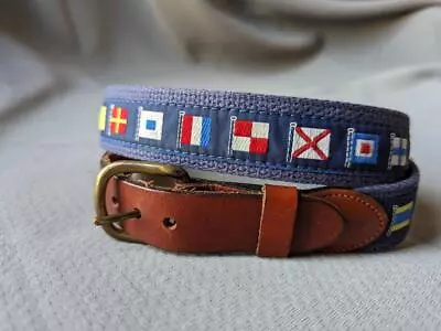 Vintage USA Made NAUTICAL Flag Yacht 32 All-over PREPPY Ivy League GOLF Belt • $19.95