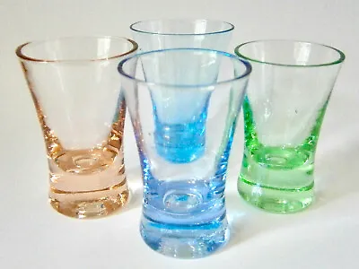 VINTAGE COLOURED GLASSWARE Set Of Four HARLEQUIN SHERRY / LIQUEUR / SHOT GLASSES • $10