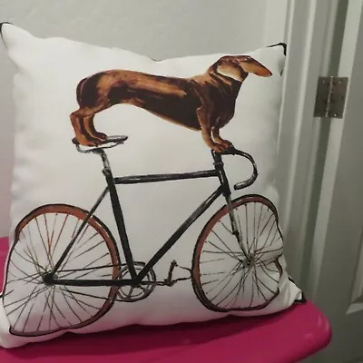 Square Dachshund Dog Standing On Bicycle Square Pillow NEW 18x18  • $19.99