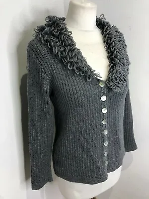 Cathryn Grosvenor London Grey Chunky Knit Looped Collar Cardigan Jumper UK 10 12 • £17