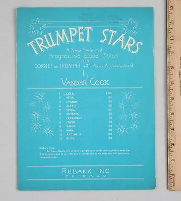 Vintage Sheet Music Trumpet Stars Cornet Etude Solos Lyra Vander Cook 1938 • $9.99