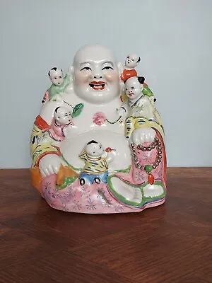 Vintage Chinese Porcelain Laughing Buddha With Playing Children 12” H X  11  W. • £225