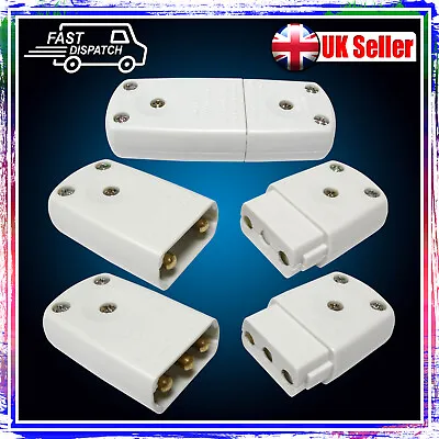 2 Pin 3 Pin Electrical Joiner 10a In-line Plug Socket Mains Cable Connector  New • £4.50