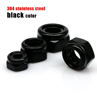 M2-M12 Black 304 Stainless Steel Nylock Locknut Hex Nylon Insert Self Lock Nut • $3.49