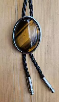 Tiger Eye Brown Oval Rodeo Cowboy Cowgirl Bolotie Western Bolo Tie • $13.99