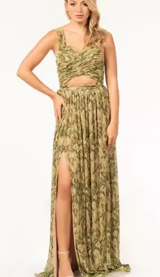 Dress The Population Mirabella Cutout Maxi Dress XS Green Floral Formal Sparkle • $99