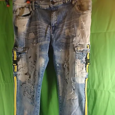 Industrial Indigo Mens Muti Colored Jeans 42wx32L Blue Skinny Distress   • $60