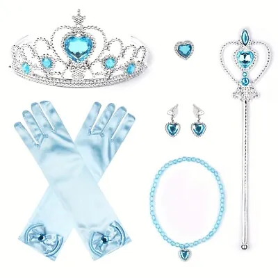 6PC Ice Princess Accessories Set Tiara Crown And Magic Wand Girls Halloween Gift • £7.19