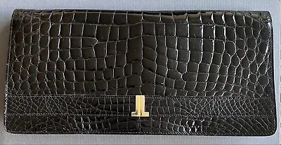 Vintage Lanvin Women Black Genuine Leather Embossed Large Clutch Purse Bag • $155