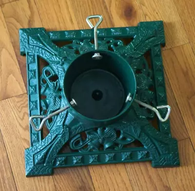 Vintage Cast Iron Christmas Tree Stand Ornate Green Large 14x14  • $34.85