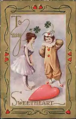 Valentine Young Girl With Boy In Clown Costume C1910 Vintage Postcard • $6.63