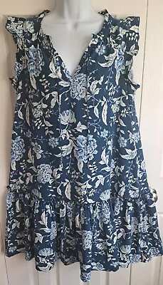 Matilda Jane Enchanted Garden Blue Floral Ruffle Dress Women’s Size Medium • $29.99