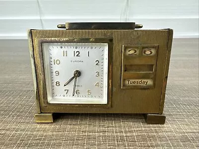 Vintage Europa Travel Pocket Windup Alarm Clock 7 Jewels Brass Table Clock • $49.99